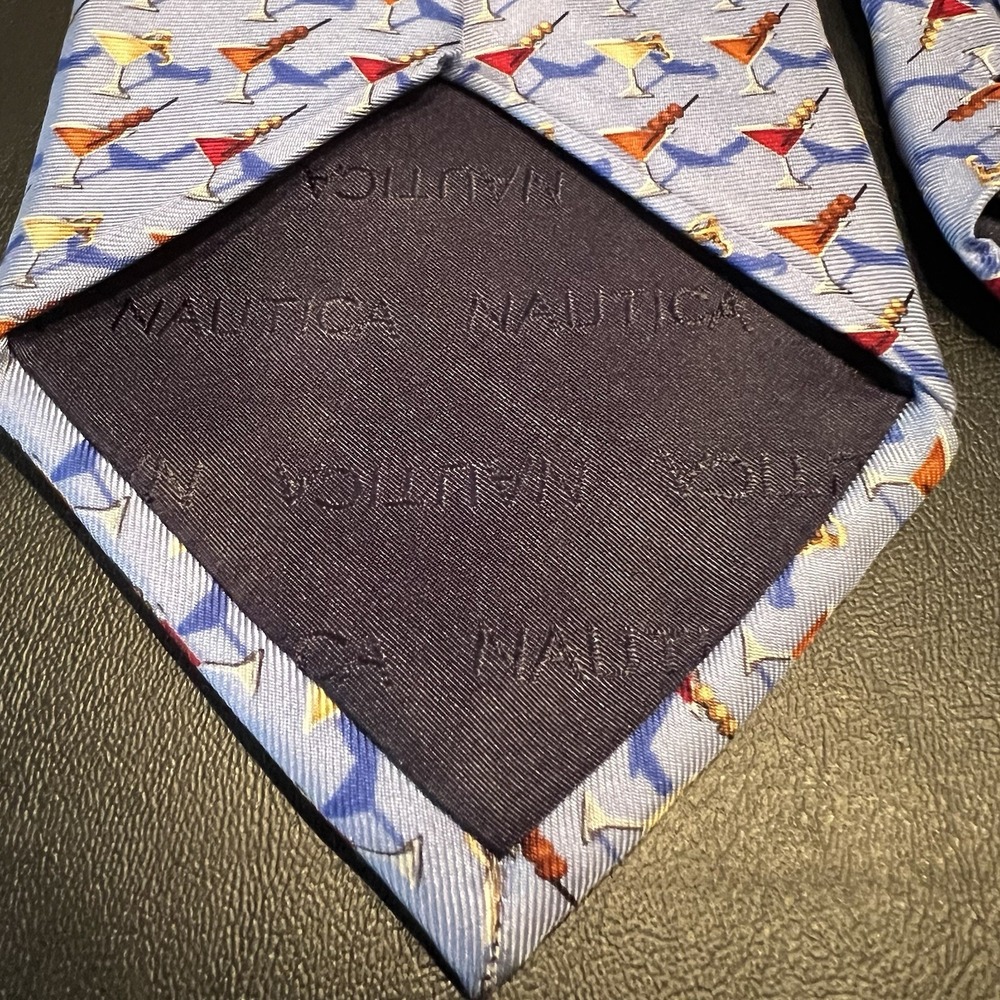 Nautica Blue Silk Tie With All‎ Over Martini Glass Pattern - Picture 5 of 6